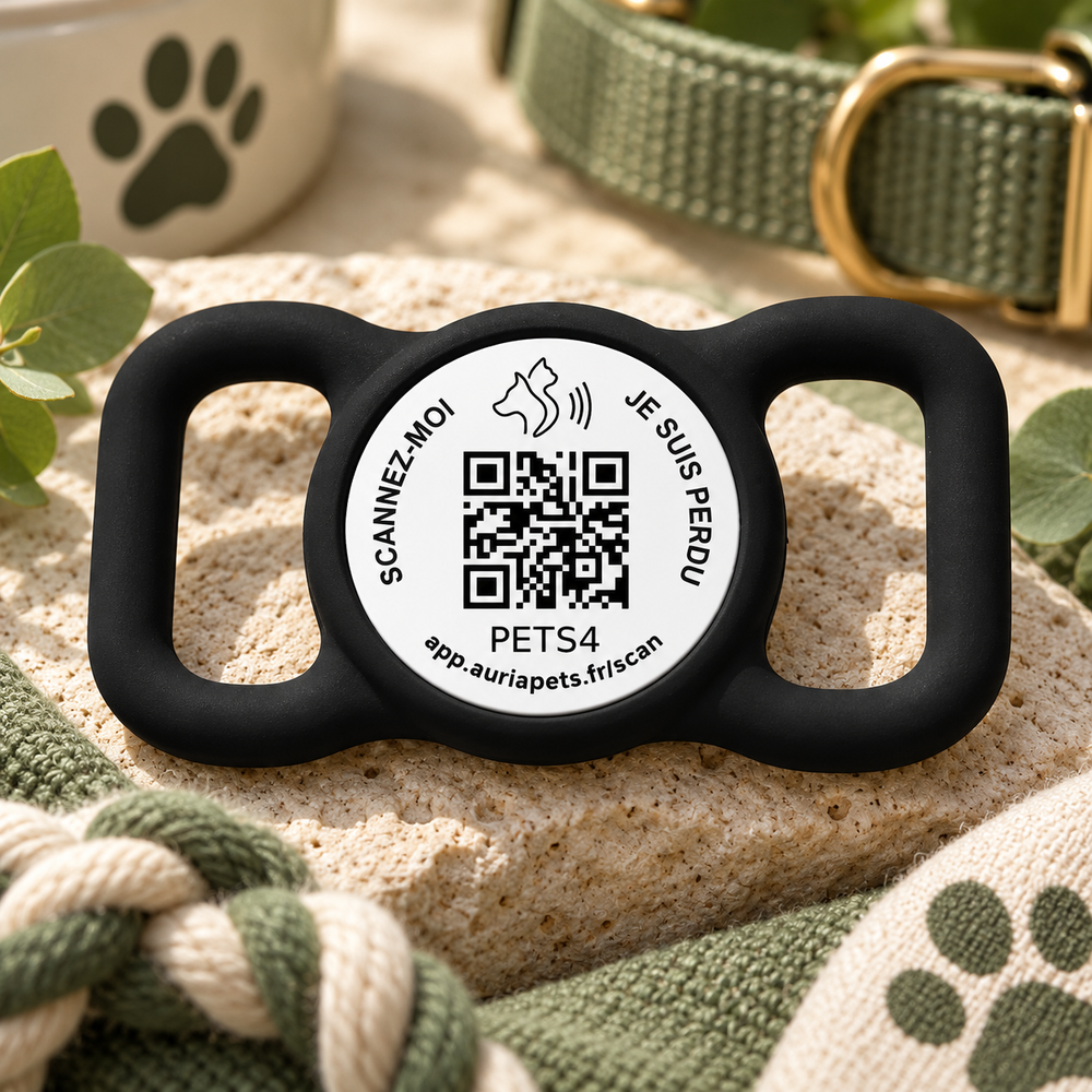 Médaille connectée pour chien & chat à glisser sur collier – QR Code + NFC