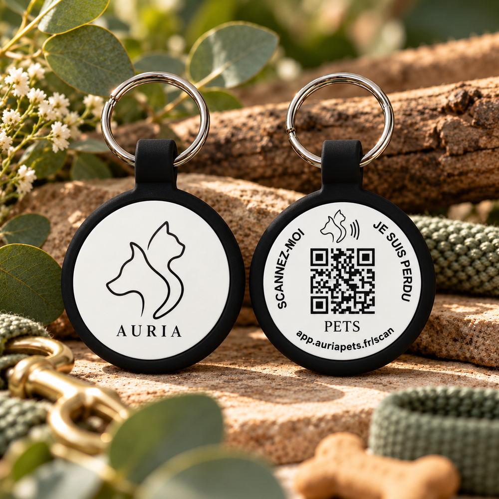 Médaille connectée ronde pour chien & chat à suspendre - QR Code + NFC
